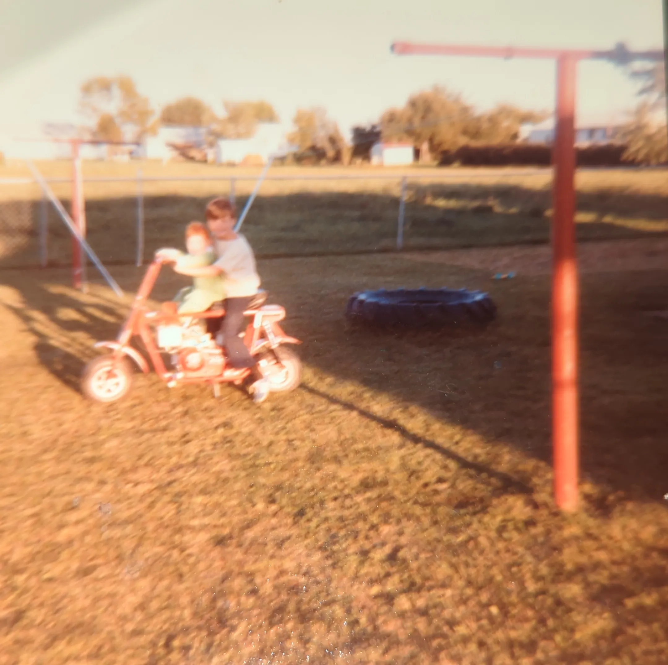My sister Laura and I sitting on the bike!